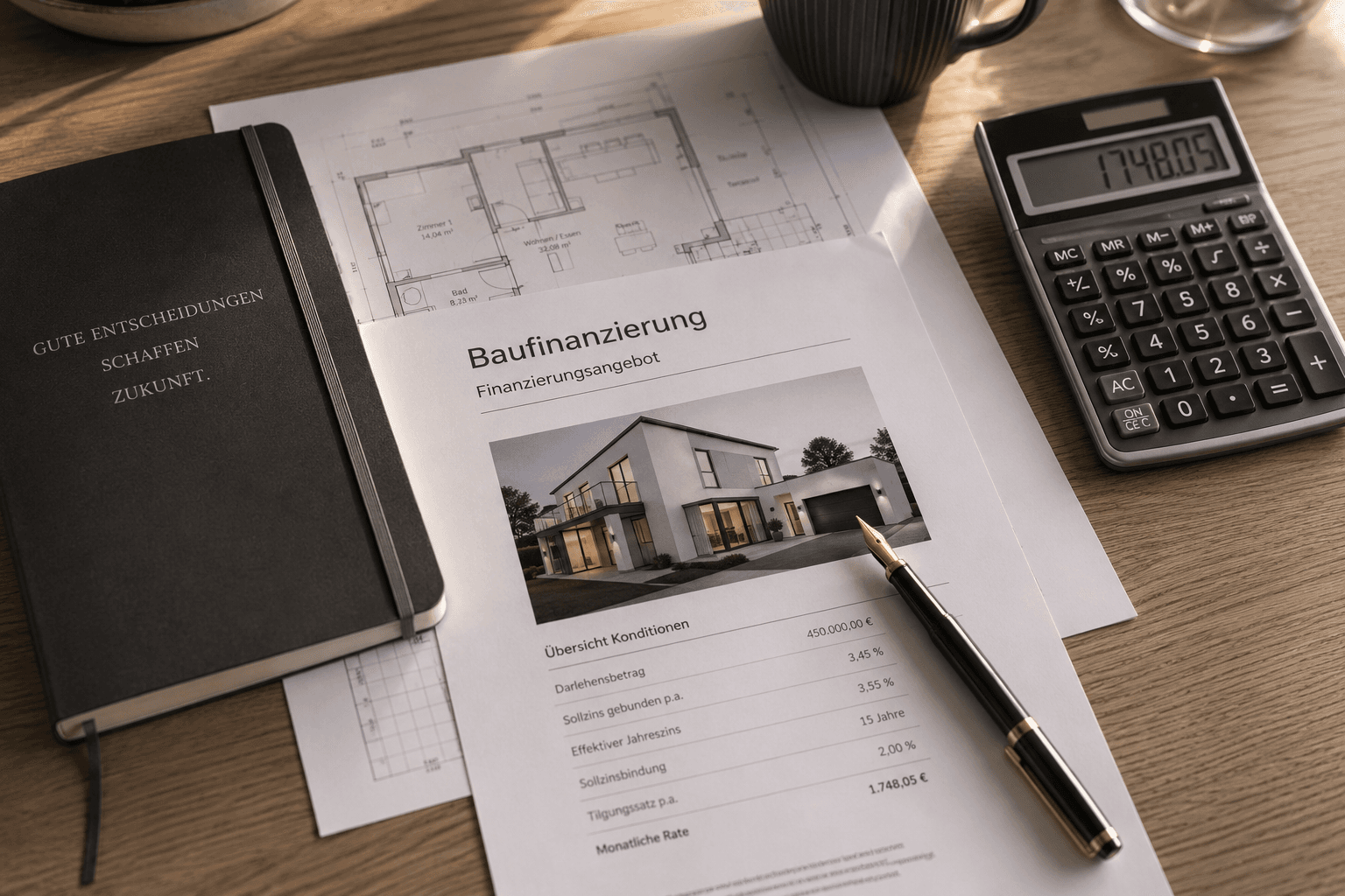 Finanzierungsunterlagen auf einem Schreibtisch.